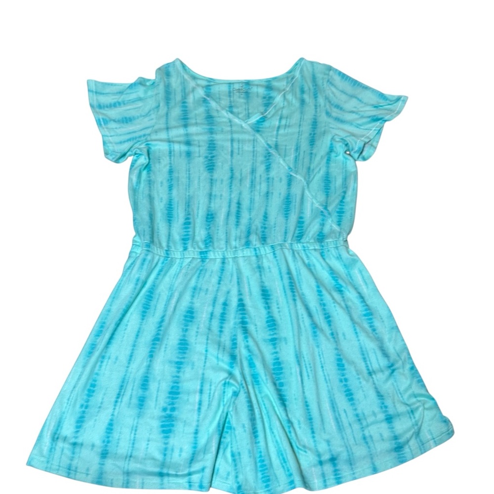 Cuddl Duds Blue Tie-Dye Short Sleeve Romper Size Large Soft One Piece Shorts